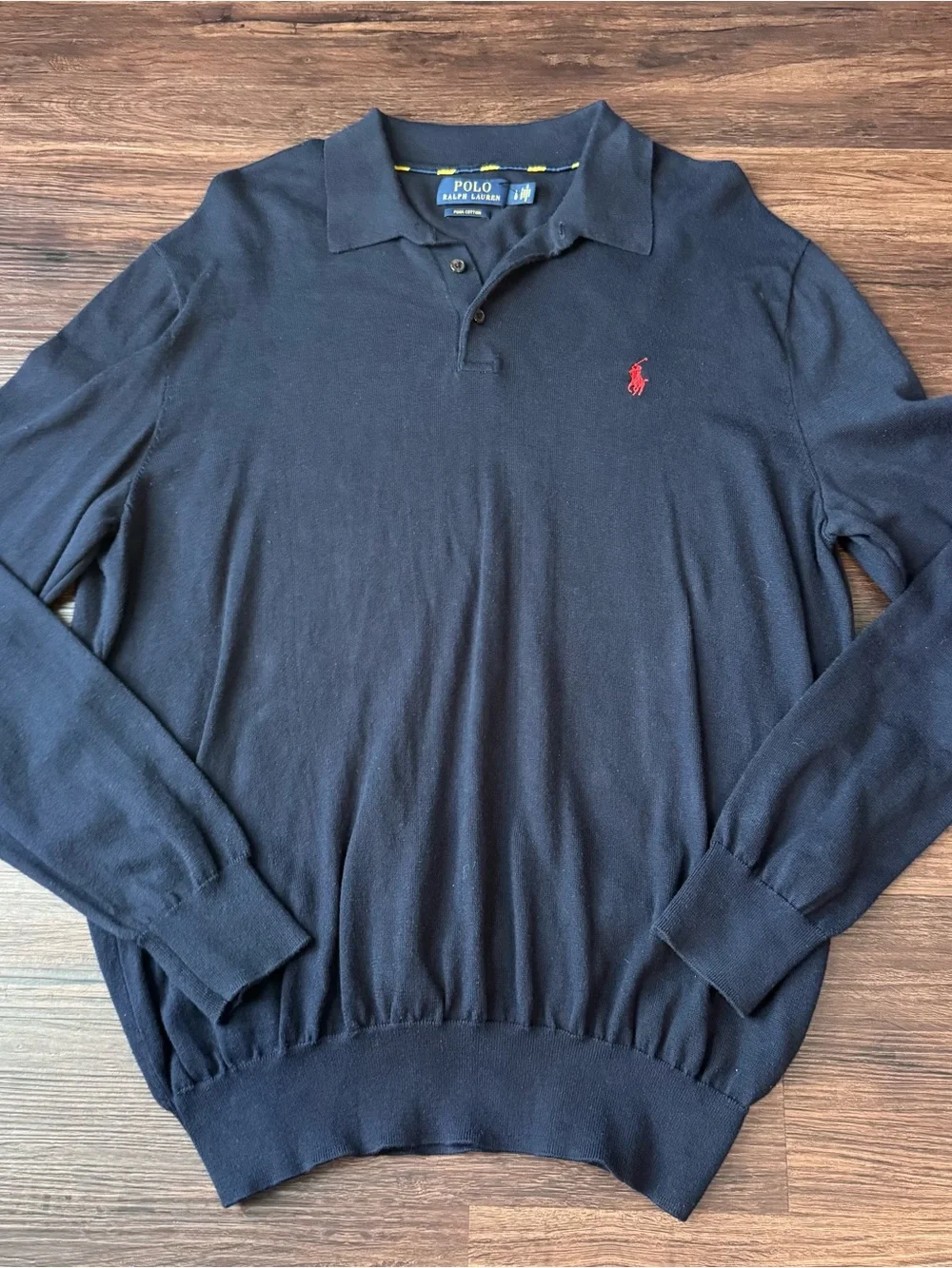 Polo Ralph Lauren Sweater Mens Large Navy Blue Pima Cotton Long Sleeve Pony